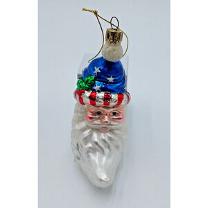 Vintage Christmas Ornament Santa Moon Patriotic 5" Red White Blue